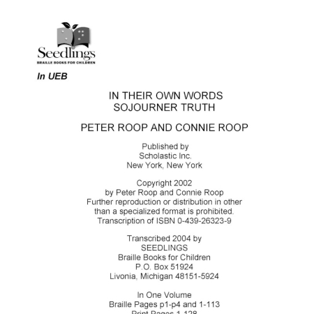 Cover for In Their Own Words: Sojourner Truth