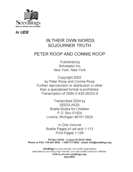 Cover for In Their Own Words: Sojourner Truth
