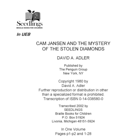 Cover for Cam Jansen and the Mystery of the Stolen Diamonds