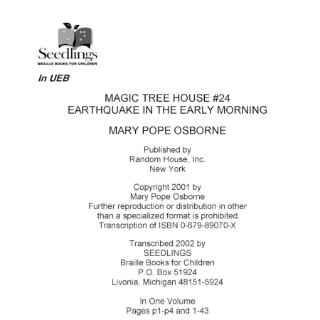 Cover for Magic Tree House #24: Earthquake in the Early Morning