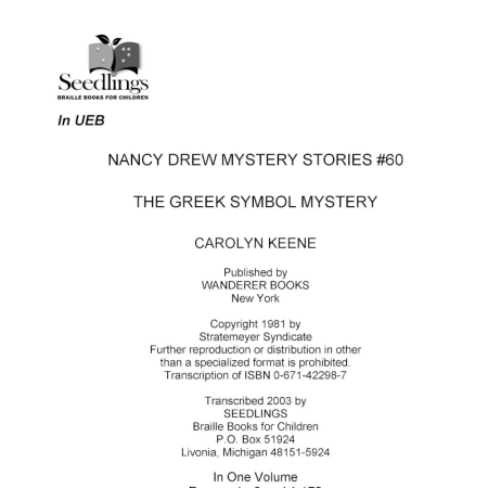 Cover for Nancy Drew #60: The Greek Symbol Mystery