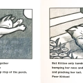The first image depicts a white cat leaping from a stand, paws outstretched. The second image depicts a white cat who tumbled from the stars, back to the floor with flowers and grass in the background.