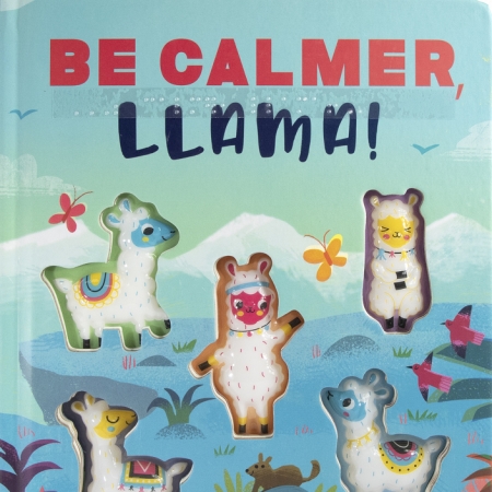 Cover of Be Calmer Llama with touchable llamas transcribed in braille