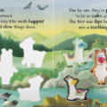 Interior spread for Be Calmer, Llama with touchable llamas transcribed in braille