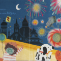 Interior page spread for We All Belong with pictures of children and fireworks and touchable textures