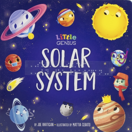 Cover for Solar System with print and braille and pictures of planets