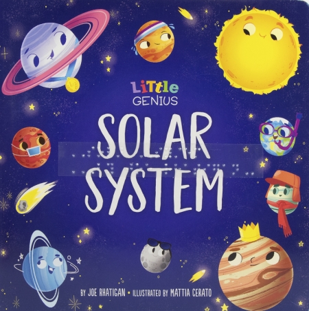 Cover for Solar System with print and braille and pictures of planets