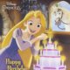 Cover for Happy Birthday Princess! with illustration of Repunzel and a cake with Max the horse and a braille sticker.