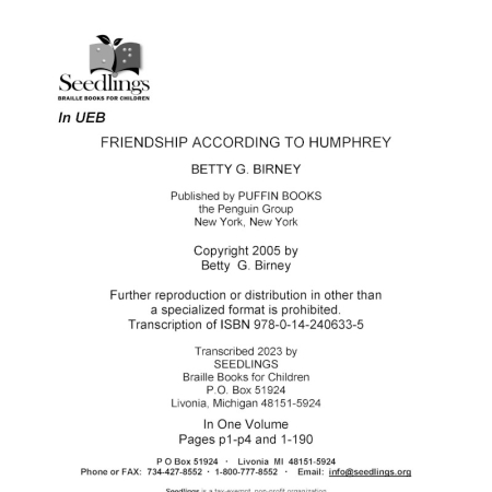 Cover for Friendship According to Humphrey