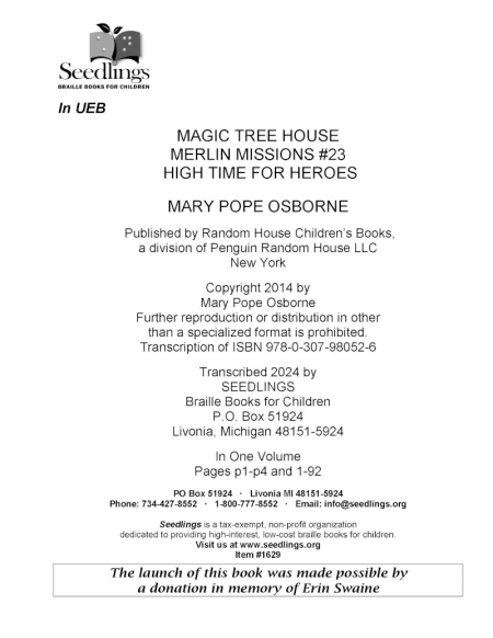 Cover of Magic Tree House - Merlin Missions #23: High Time for Heroes by Mary Pope Osborne