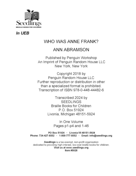 Cover of Who Was Anne Frank? by Ann Abramson