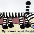 Interior spread with print and braille for If I Were a Zebra showing a zebra with tactile hooves