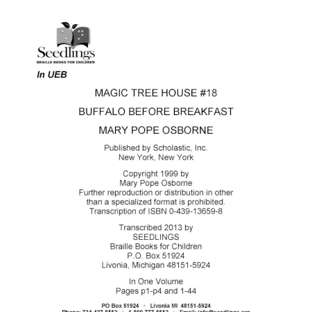Cover of Magic Tree House #18: Buffalo Before Breakfast by Mary Pope Osborne