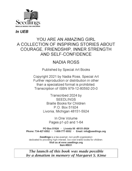 Cover of You Are an Amazing Girl by Nadia Ross