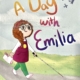 Cover of A Day with Emilia shows print words, braille, and an illustration of a visually impaired young girl walking with a white cane