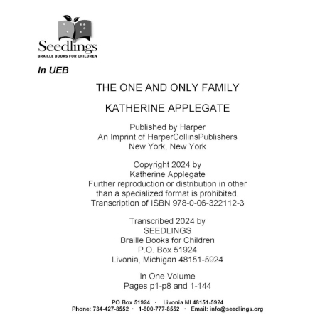 Cover of The One and Only Family by Katherine Applegate.