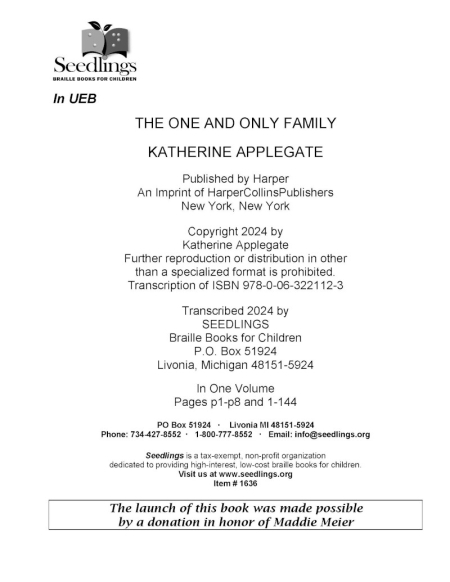 Cover of The One and Only Family by Katherine Applegate.