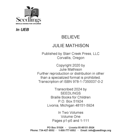 Cover of Believe by Julie Mathison