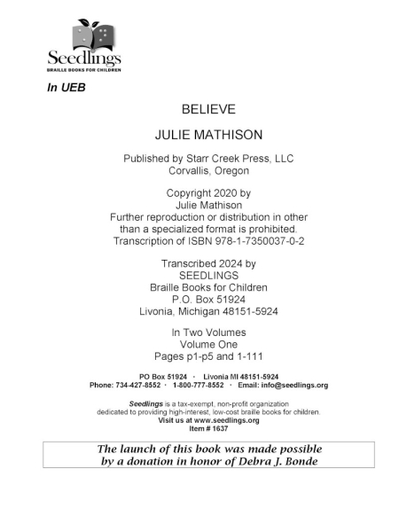 Cover of Believe by Julie Mathison