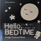 Cover of Hello, Bedtime with a black background and white print words, braille, and images of a moon, stars, and teddy bear