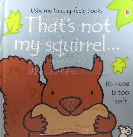Cover of That's Not My Squirrel with print and braille with a grey background and a brown squirrel
