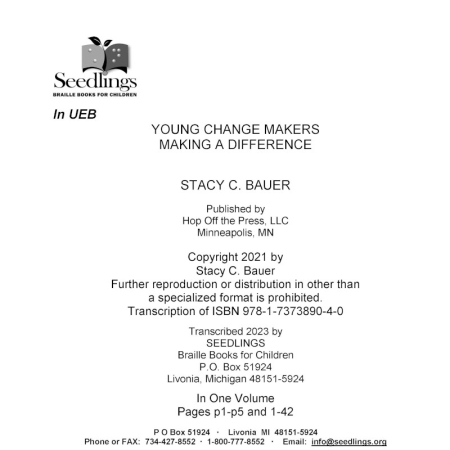 Cover of Young Change Makers: Making a Difference by Stacy C. Bauer