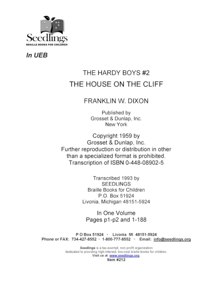 Cover image for The Hardy Boys #2 The House on the Cliff by Franklin W Dixon