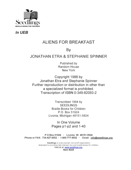 Cover image for Aliens for Breakfast by Jonathan Etra and Stephanie Spinner