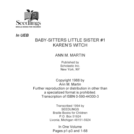 Cover image for Baby-Sitter's Little Sister #1 Karen's Witch by Ann M. Martin