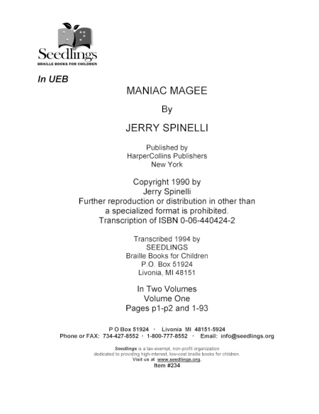 Cover for Maniac Magee by Jerry Spinelli