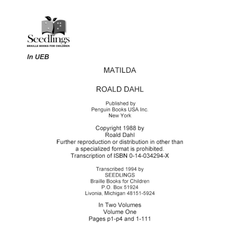 Cover image for Matilda by Roald Dahl