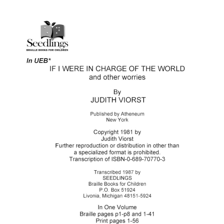 Cover image for If I Were in Charge of the World and Other Worries by Judith Viorst