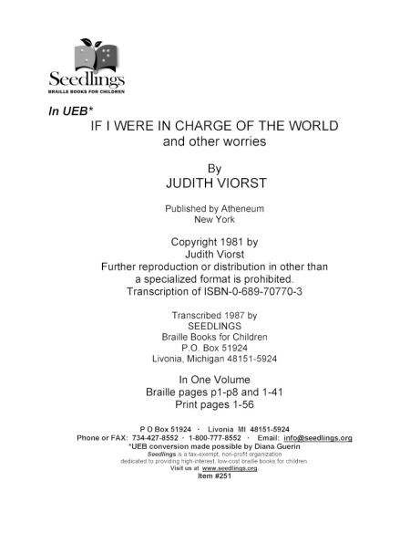 Cover image for If I Were in Charge of the World and Other Worries by Judith Viorst