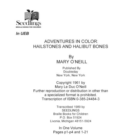 Cover image for Adventures in Color: Hailstones and Halibut Bones by Mary O'Neill