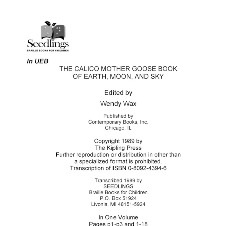 Cover for The Calico Mother Goose Book of Earth, Moon and Sky by Wendy Wax
