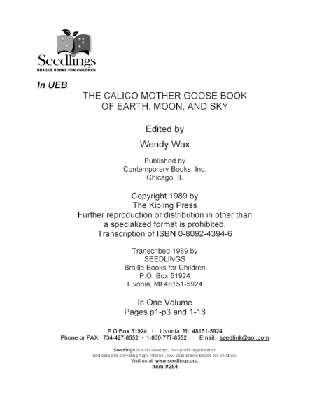 Cover for The Calico Mother Goose Book of Earth, Moon and Sky by Wendy Wax