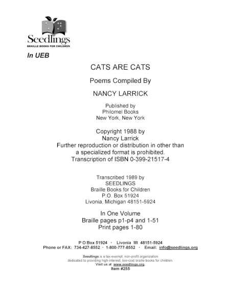 Cover image for Cats are Cats by Nancy Larrick