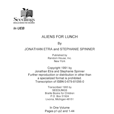 Cover image for Aliens for Lunch By Jonathan etra and Stephanie Spinner