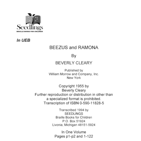 Cover image for Beezus and Ramona by Beverly Cleary