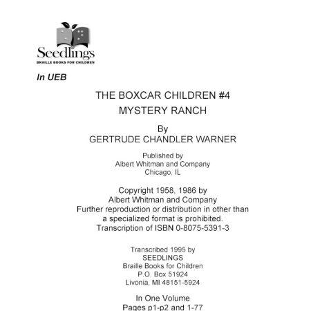 Cover image for The Boxcar Children #4 Mystery Ranch by Gertrude Chandler Warner