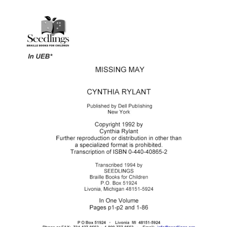 Cover image for Missing May by Cynthia Rylant