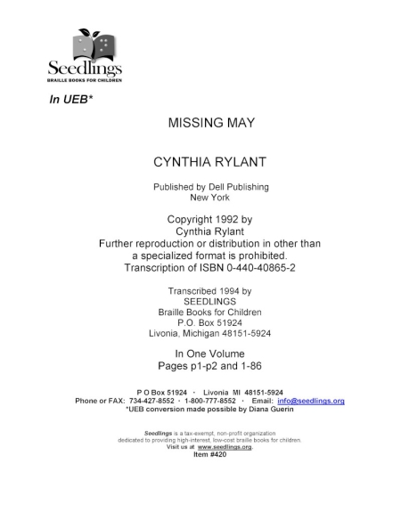 Cover image for Missing May by Cynthia Rylant