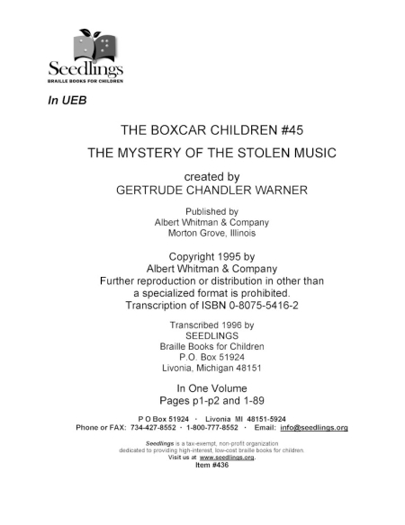 Cover image for The Boxcar Children #45 The Mystery of the Stolen Music by Gertrude Chandler Warner