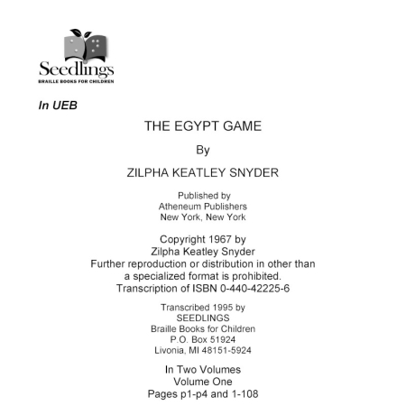 The Egypt Game by Zilpha Keatley Snyder