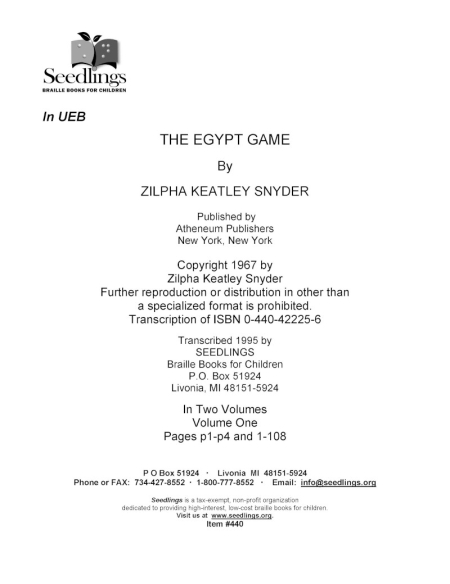 The Egypt Game by Zilpha Keatley Snyder