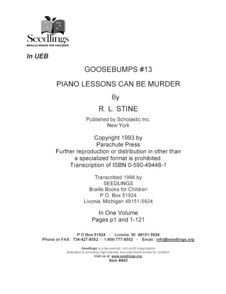 Cover image for Goosebumps #13 Piano Lessons Can Be Murder by R L Stine