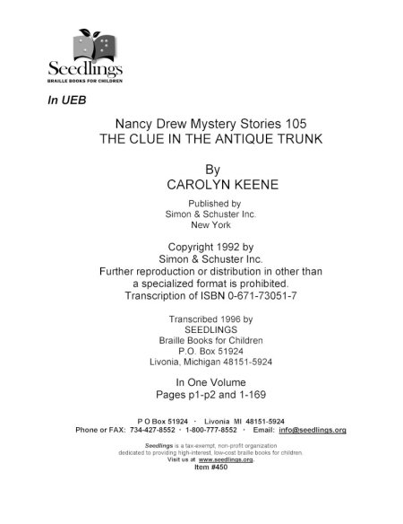 Nancy Drew Mystery Stories 105 The clue in the Antique Trunk by Carolyn Keene