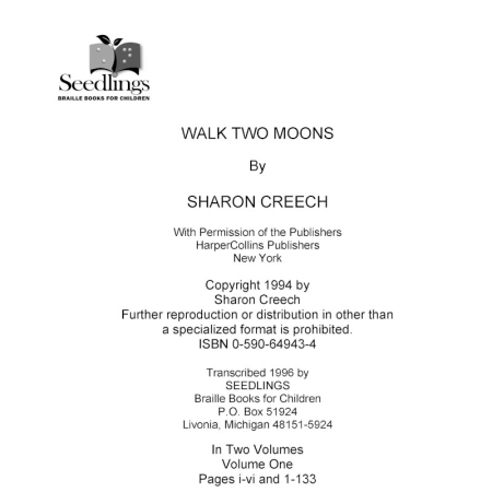 Cover for Walk Two Moons by Sharon Creech