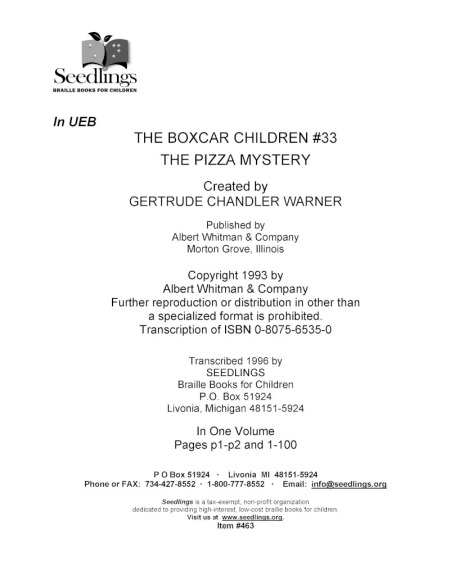 Cover image for The Boxcar Children #33 The Pizza Mystery by Gertrude Chandler Warner