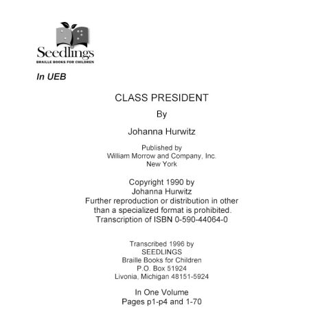 Cover image for Class President by Johanna Hurwitz